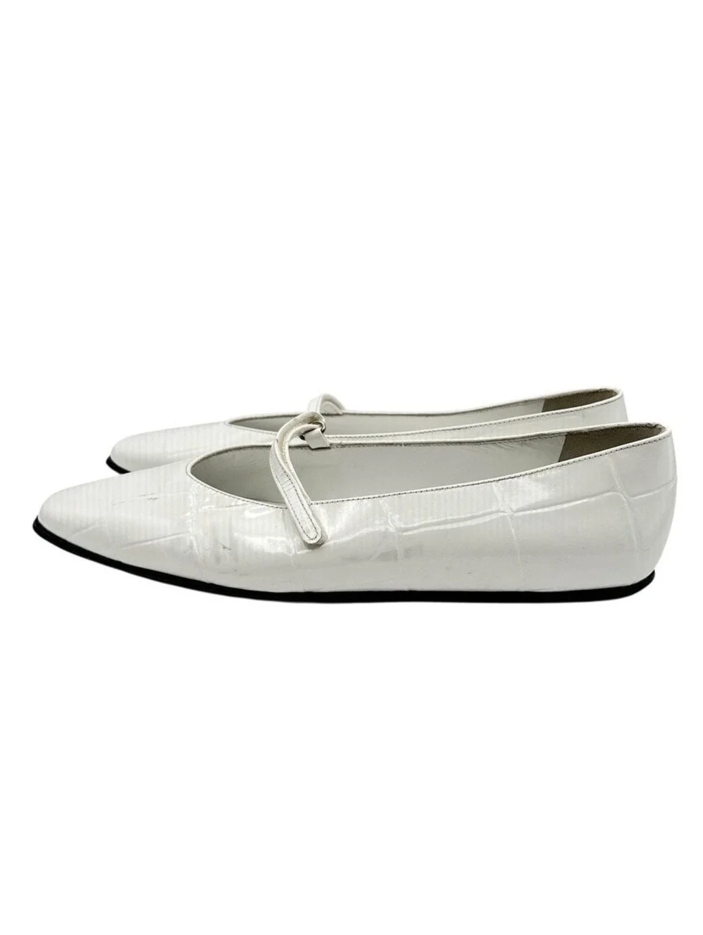 BY FAR White Croc Embossed Leather Mary Jane Ballet Flats Size 9.5